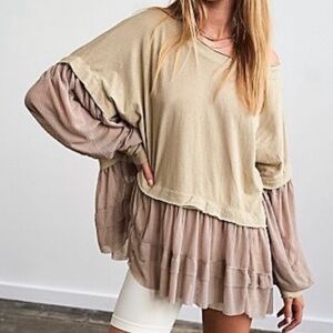 We The Free Beige Layered Blouse